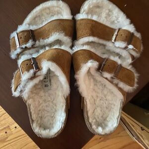 Birkenstock Tan and White Indoor Slippers